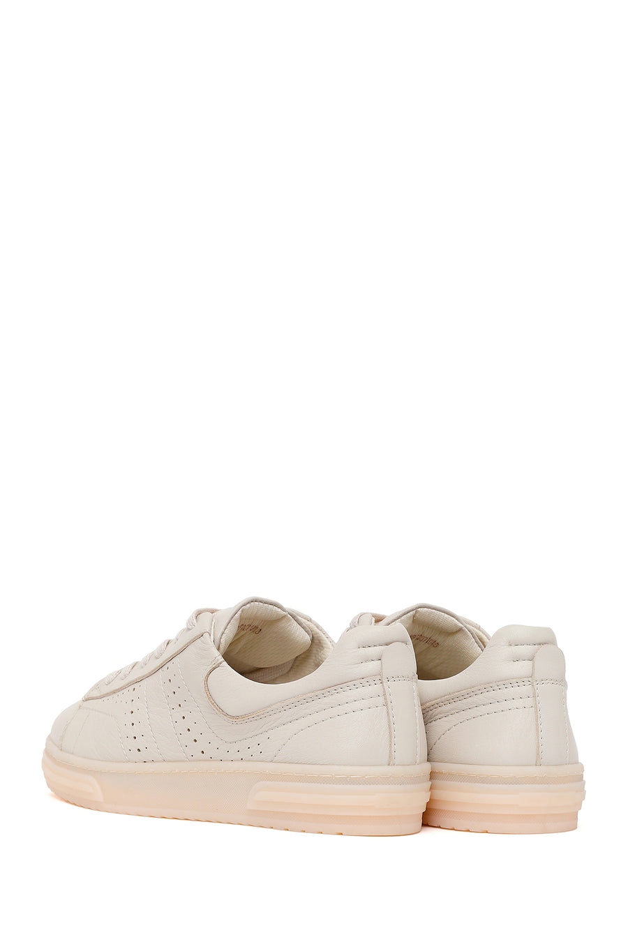 Kadın Krem Bağcıklı Deri Sneaker