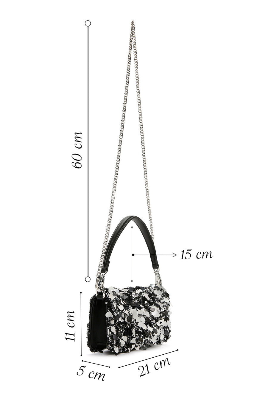 Women's Anthracite Long Chain Strap Sequin Cross Bag