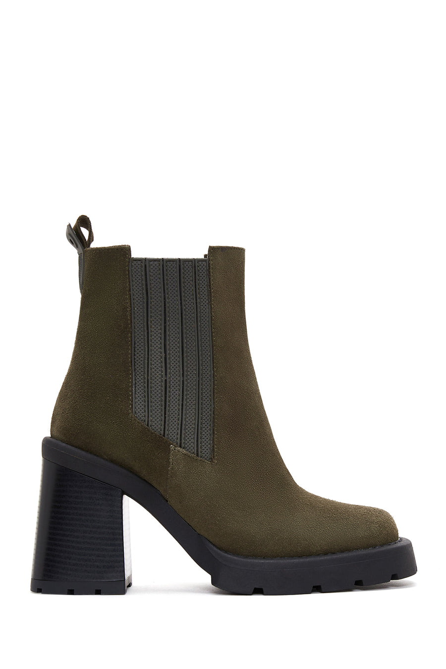 Women's Khaki Suede Leather Heeled Chelsea Boots 22WFD136710 | Derimod