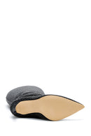 Women's Black Leather Thin Heeled Stone Boots | Derimod