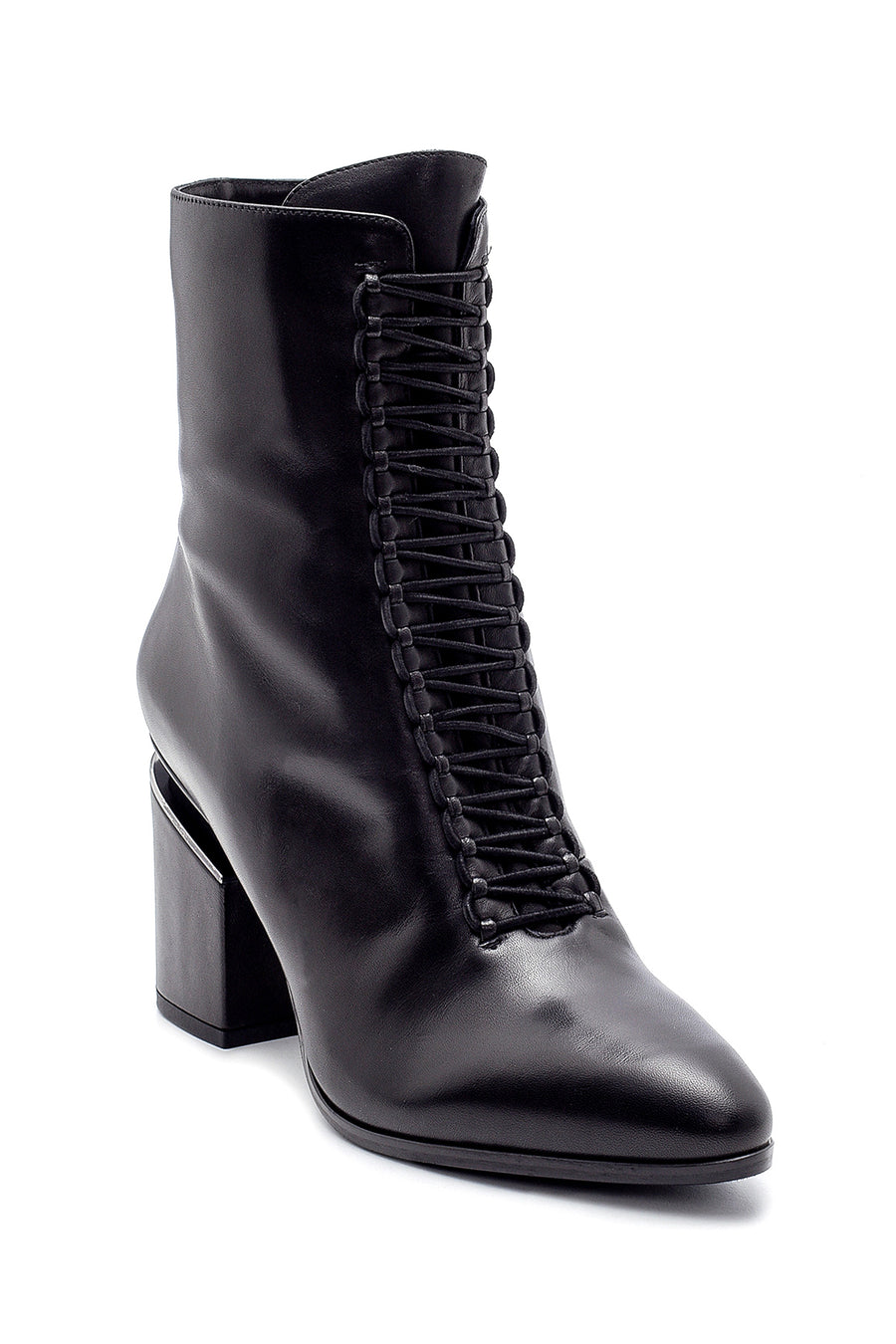 Women's Leather Heel Detailed Boots