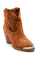 Women's Suede Leather Heeled Cowboy Boots | Derimod