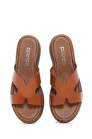 Women's Orange Thick Soled Leather Slippers | Derimod
