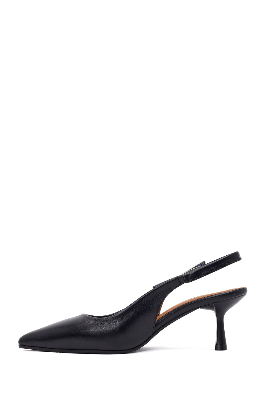 Woman Black Open-Back Heeled Leather Shoes