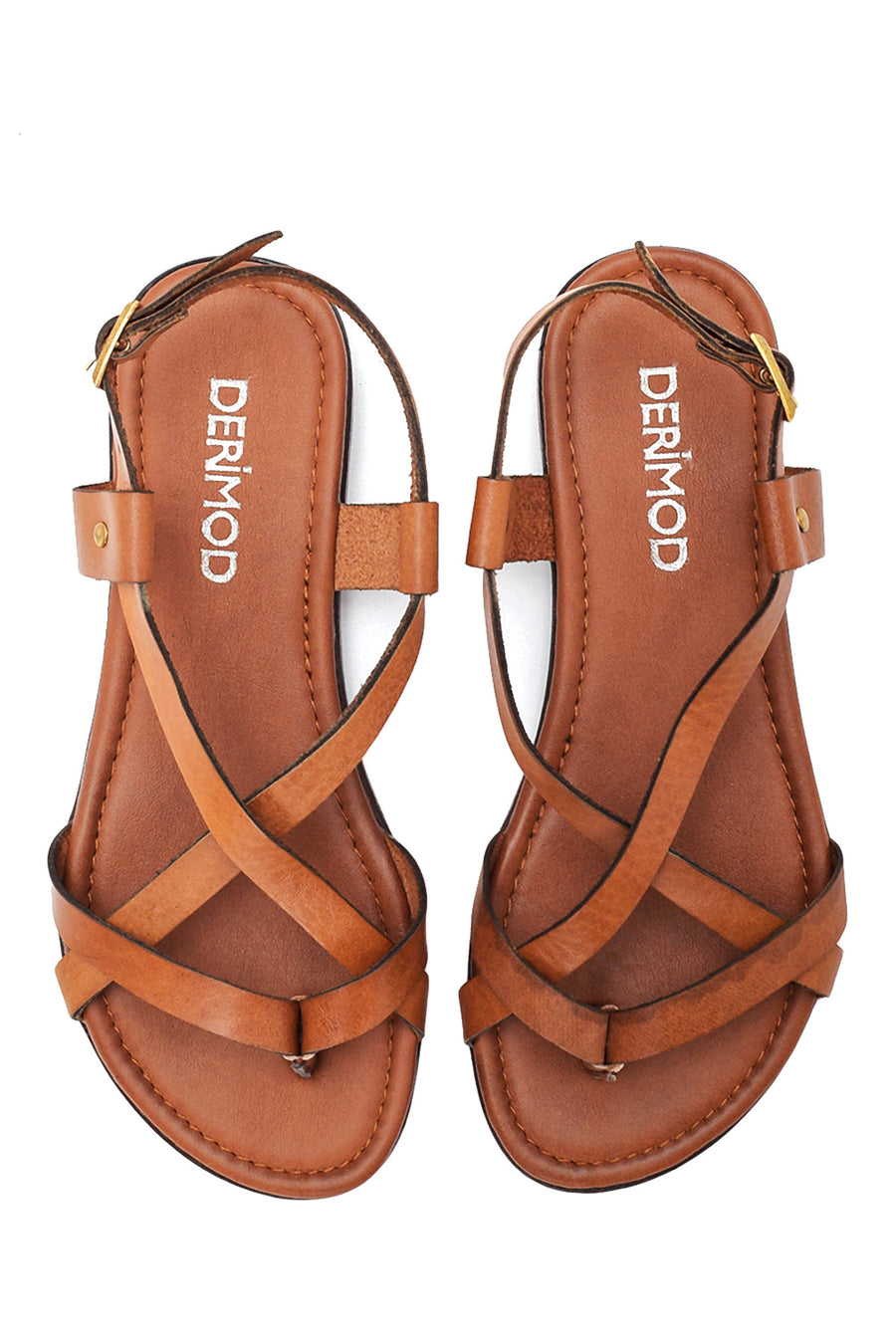 Women's Tan Leather Flip Flops Bodrum Sandals