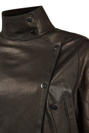 Torino Woman Black Oversized Leather Biker Jacket | Derimod