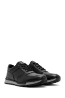 Erkek Siyah Bağcıklı Deri Casual Sneaker | Derimod