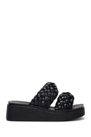 Women's Black Braided Thick Soled Slippers | Derimod