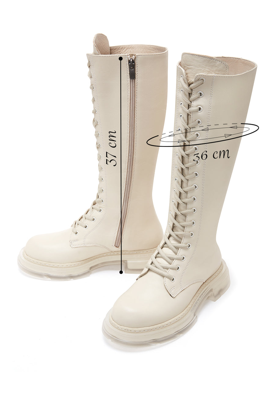 Women's Cream Leather Lace Up Boots