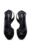 Women's Black Patent Leather Heeled Sandals | Derimod