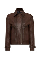 Paloma Women's Brown Double-Breasted Collar Oversize Leather Coat | Derimod