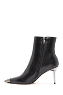 Women's Black Metal Detailed Thin High Heel Leather Boots | Derimod