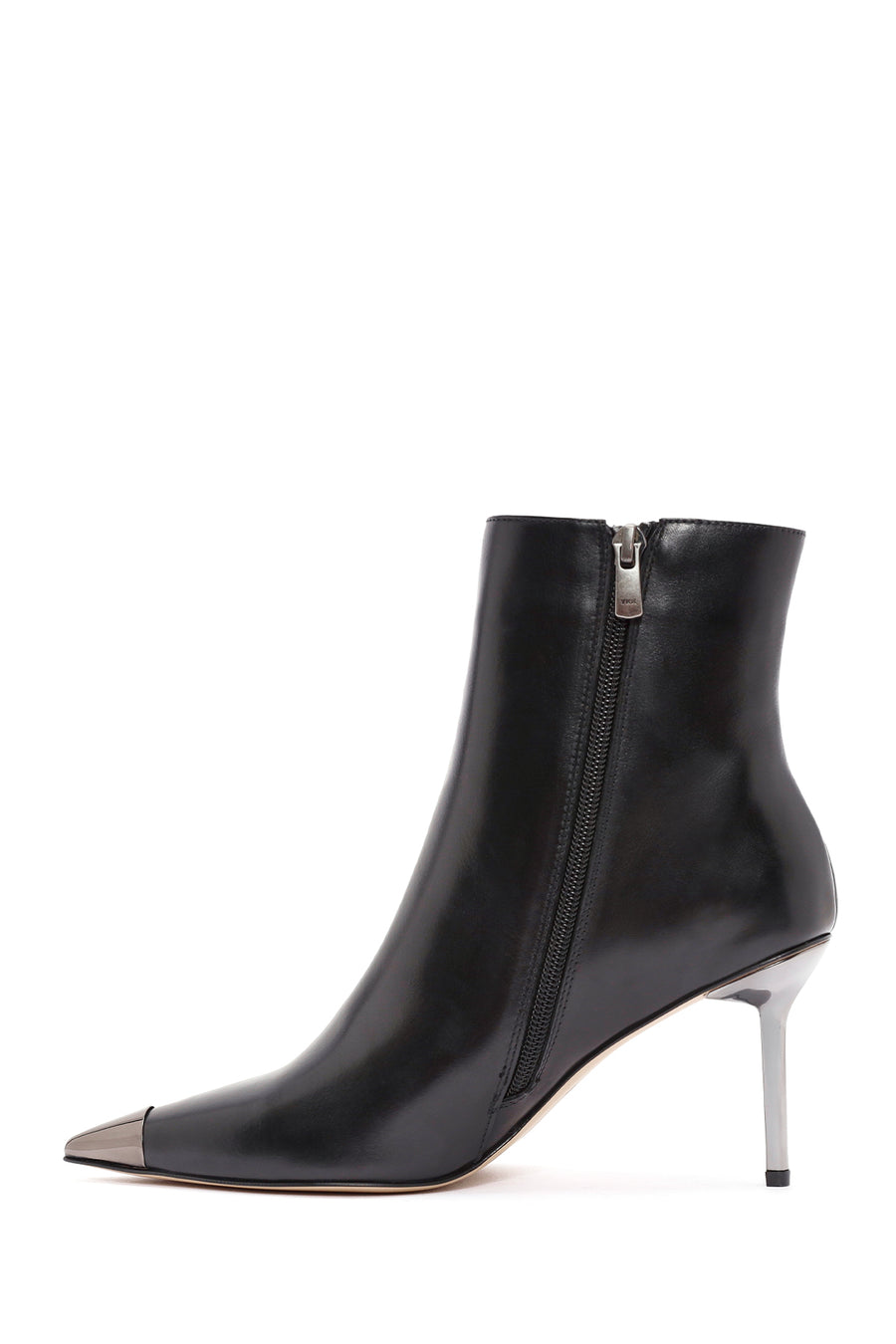 Women's Black Metal Detailed Thin High Heel Leather Boots