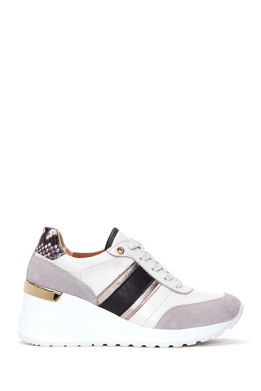 Women's Beige Leather Wedge Heeled Sneaker 22WFD371414 | Derimod