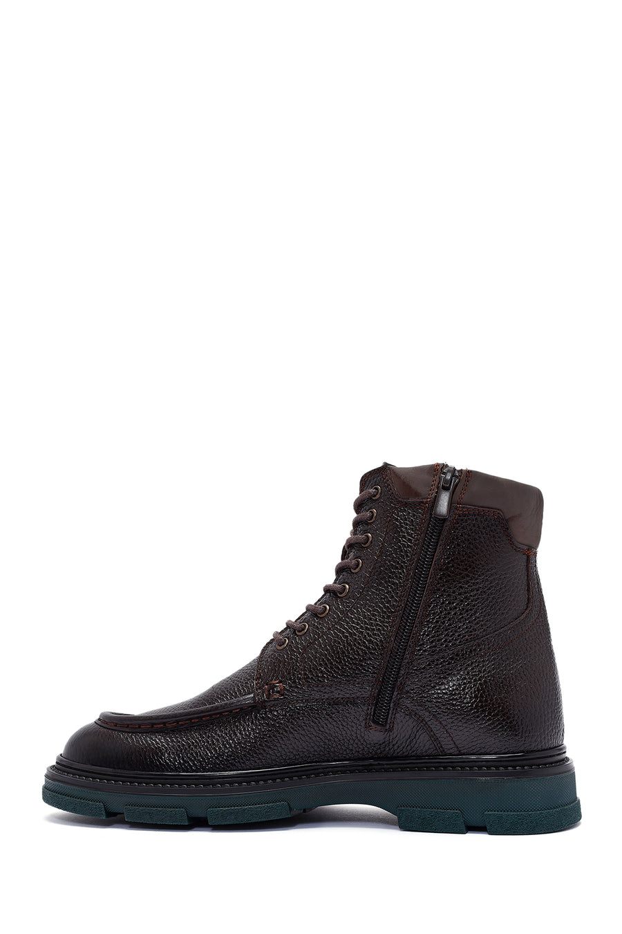 Men's Brown Lace-Up Zipper Detailed Leather Casual Boots