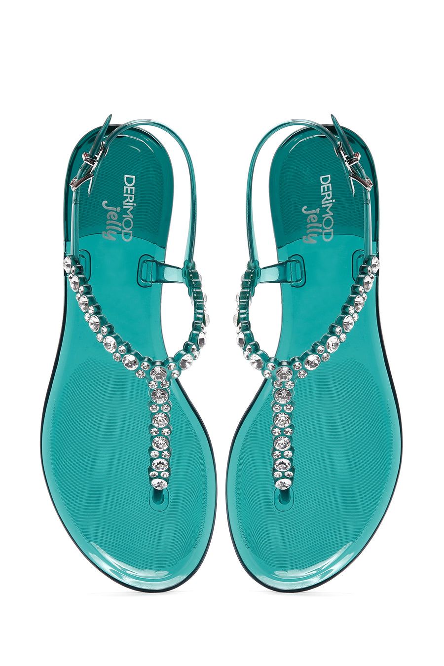 Women's Blue Ankle Strap Stone Flip Flops Sandals