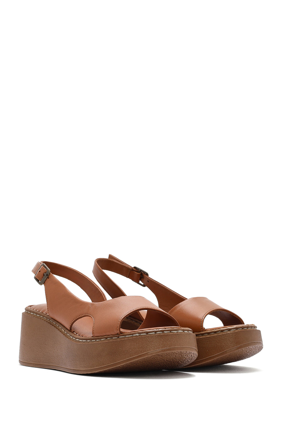 Women's Brown Thick Soled Leather Comfort Sandals