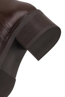 Woman Brown Zip Closure Thick-Heeled Leather Boots | Derimod