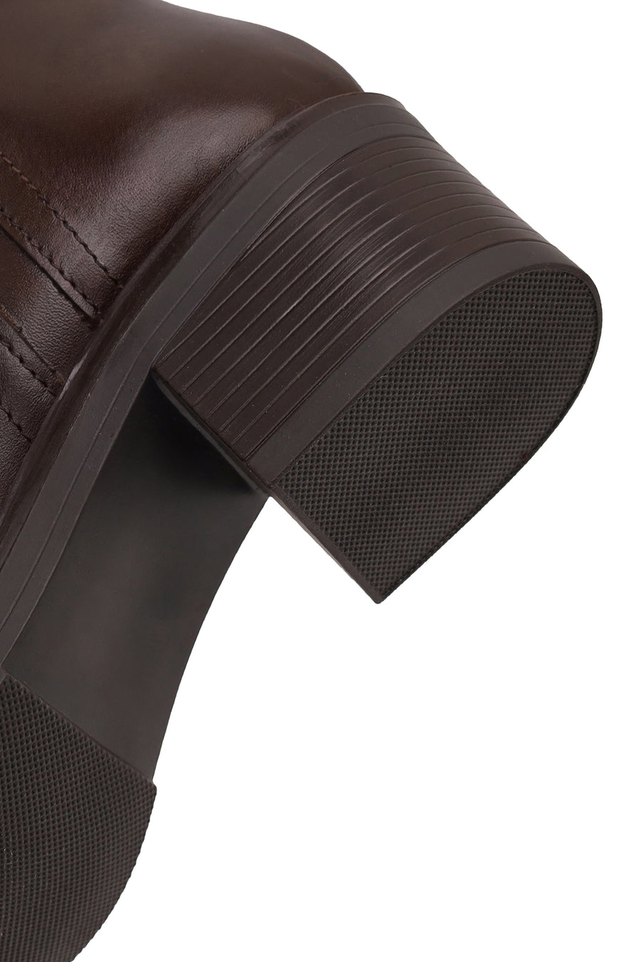 Woman Brown Zip Closure Thick-Heeled Leather Boots