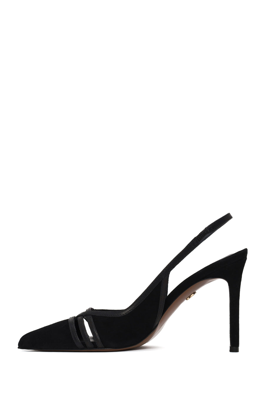 Woman Black Slingback Stiletto Suede Shoes