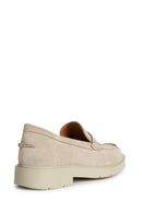 Geox Women Beige D Spherica Ec1 Suede Leather Masculine Loafer | Derimod