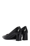 Women's Black Thick Low Heel Leather Stiletto | Derimod