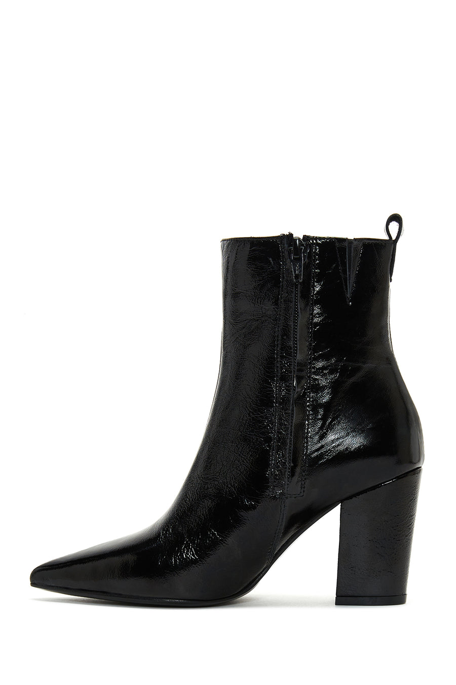 Women's Black Patent Leather Heeled Boots