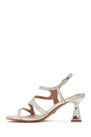 Women's Gold Ankle Strap Chunky Heel Metallic Sandals | Derimod
