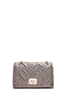 Women's Bronze Long Chain Strap Quilted Shoulder Bag | Derimod