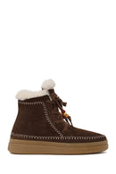 Woman Dark Mink Lace-Up Thick-Soled Suede Teddy Boots | Derimod