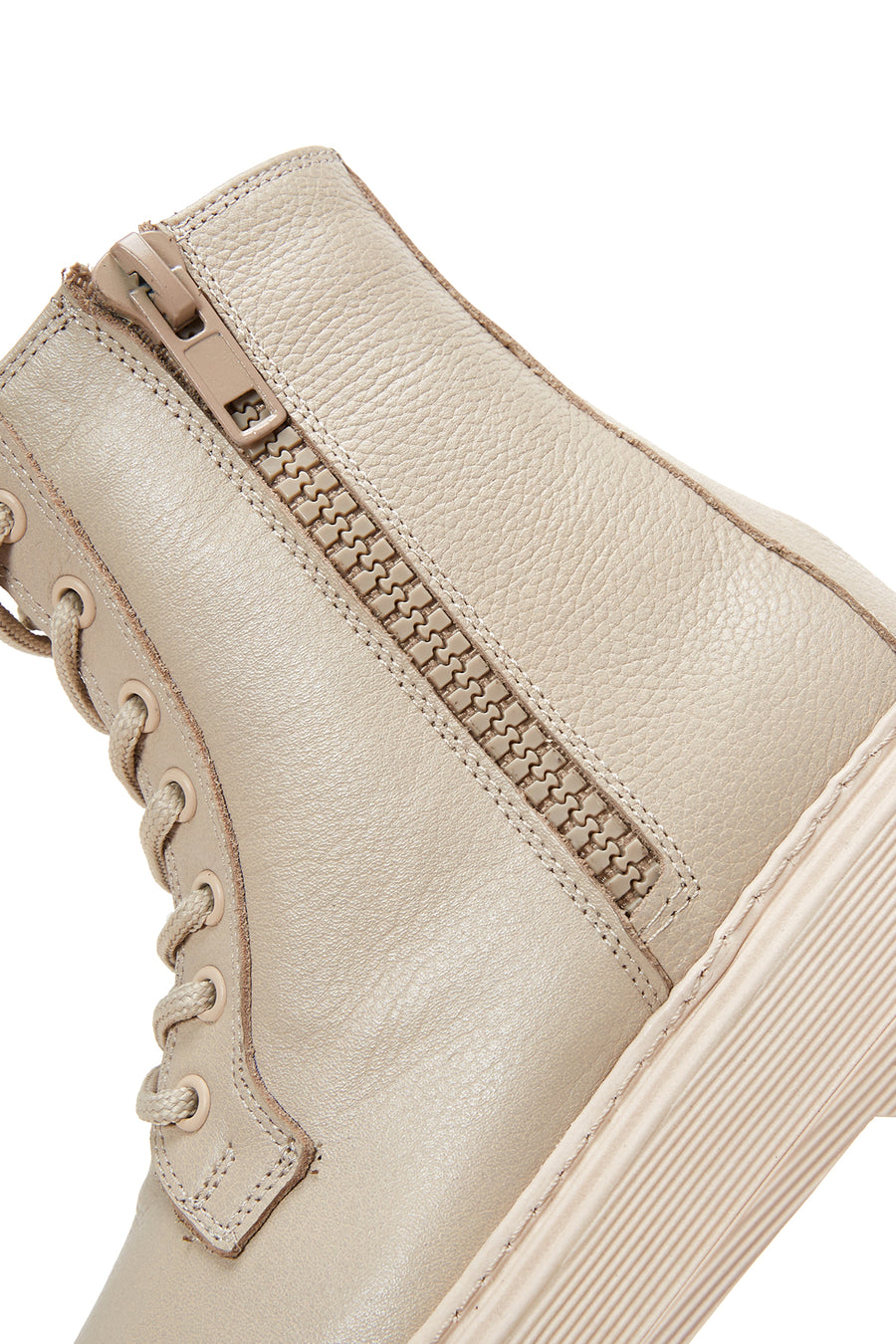 Women's Beige Leather Thick Soled Boots