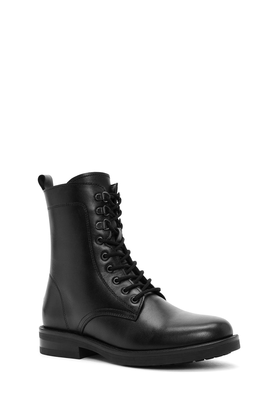 Woman Black Zip Closure Leather Combat Boots