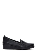 Women's Black Leather Wedge Heeled Loafer | Derimod