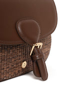 Woman Brown Long-Strap Wicker Crossbody Bag | Derimod