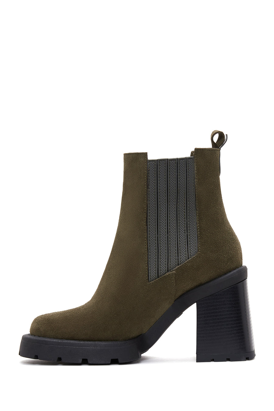 Women's Khaki Suede Leather Heeled Chelsea Boots