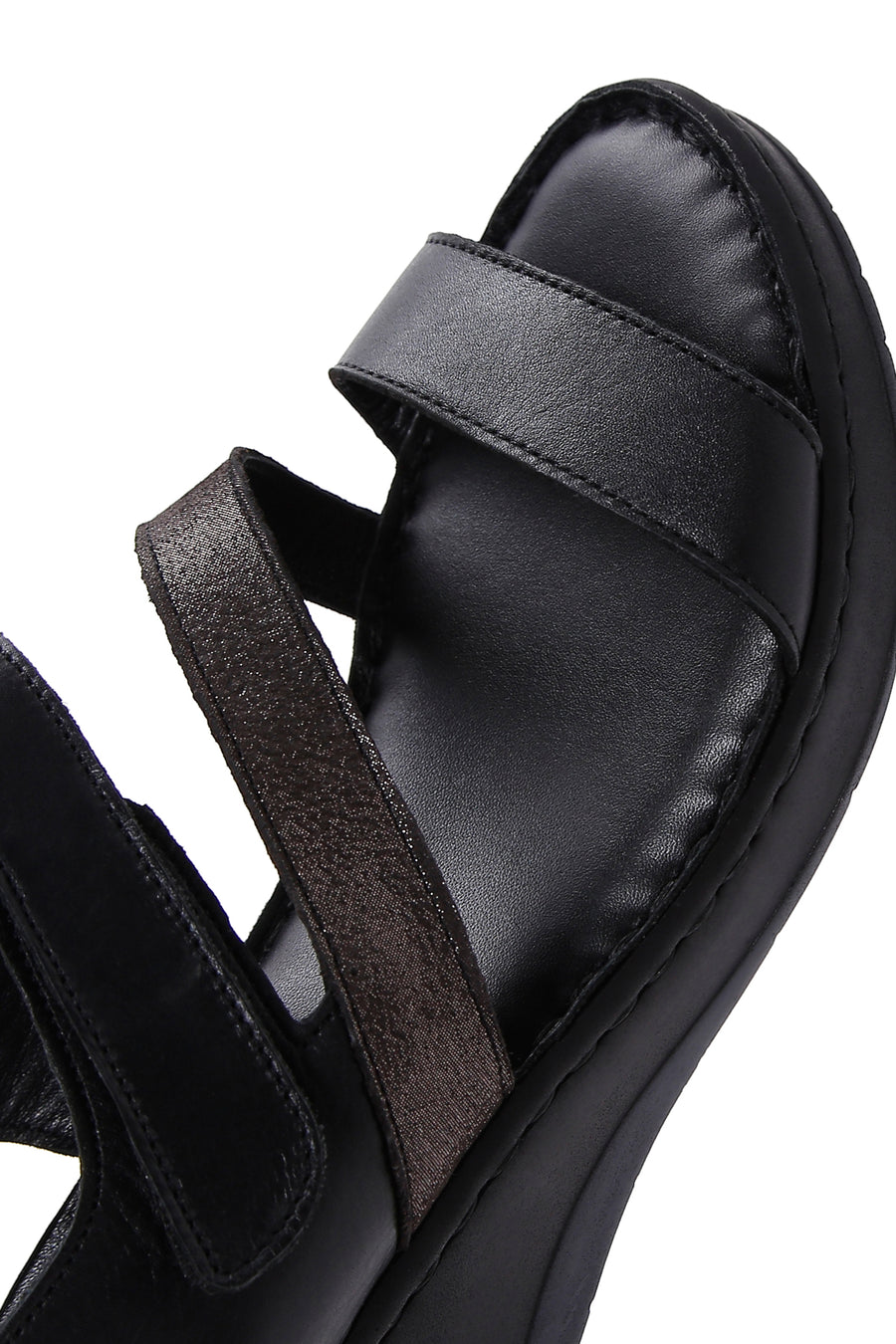 Women's Black Leather Wedge Heel Comfort Sandals