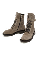 Women's Mink Zipper Suede Leather Combat Boots | Derimod