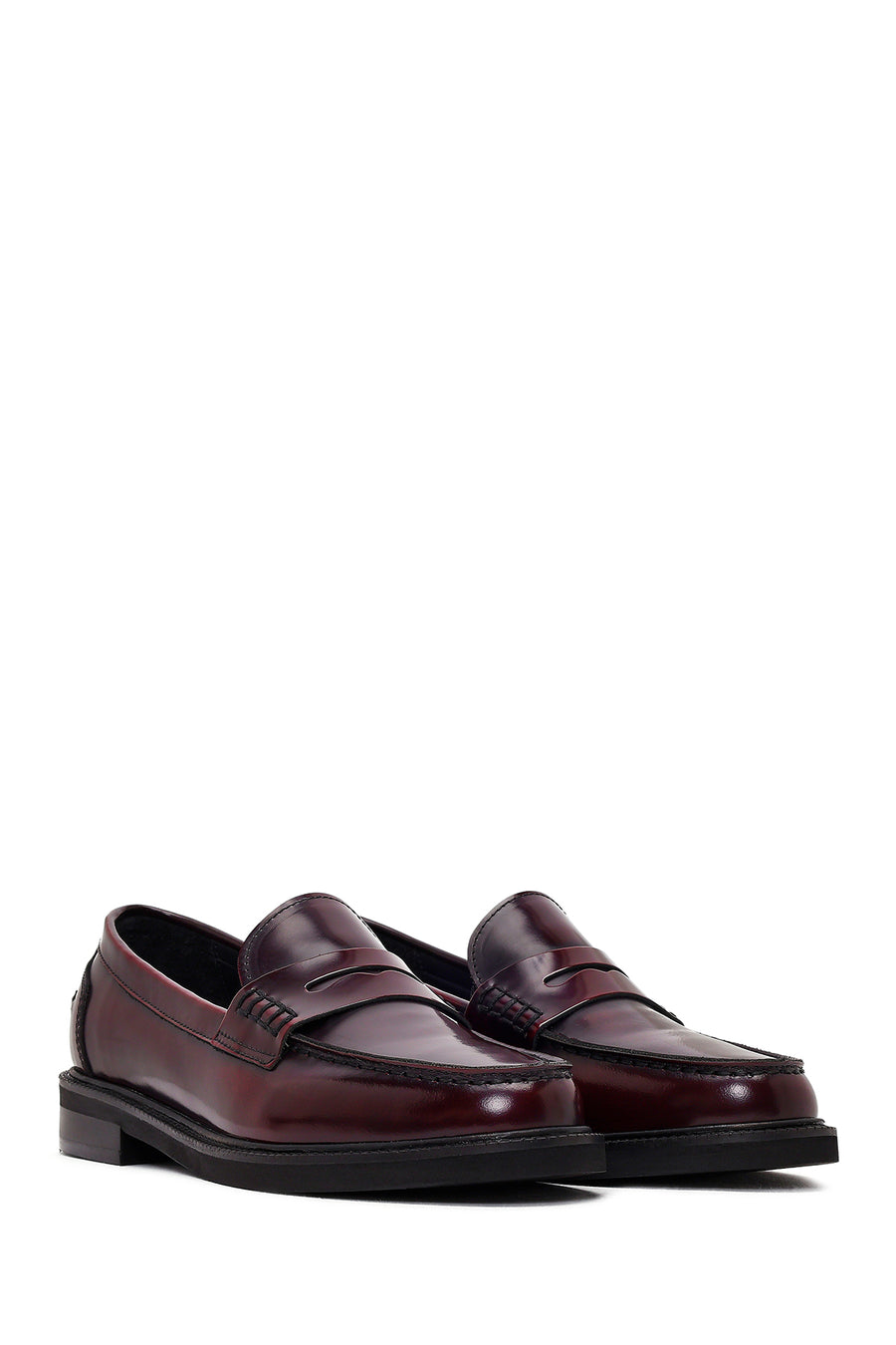 Kadın Bordo Deri Maskülen Loafer