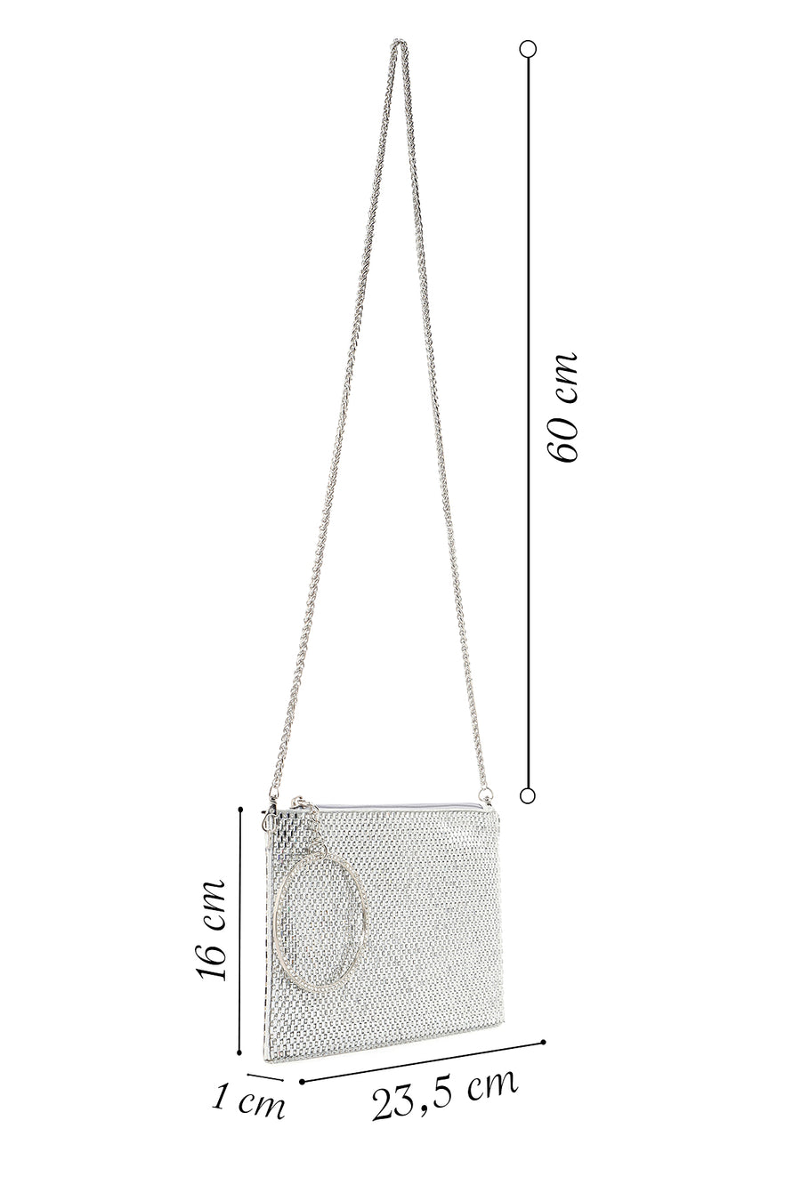 Woman Silver Chain-Strap Rhinestone Evening Bag