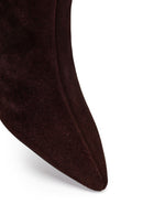 Woman Brown Zip Closure Chunky-Heeled Suede Leather Boots | Derimod