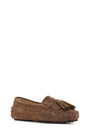 Women's Tan Tassel Suede Leather Loafer | Derimod