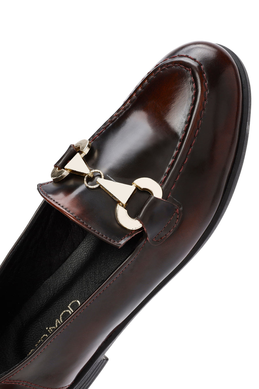 Women's Burgundy Buckle Detailed Leather Masculine Loafer
