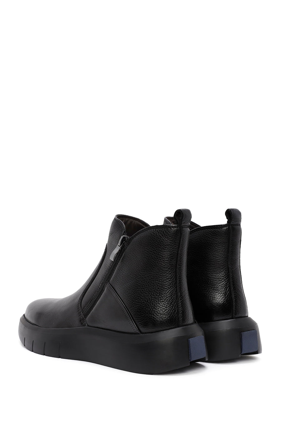 Male Black Zip Closure Thick-Soled Leather Boots