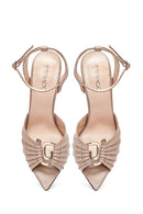 Women's Beige Ankle Buckle High Thin Heel Leather Sandals | Derimod