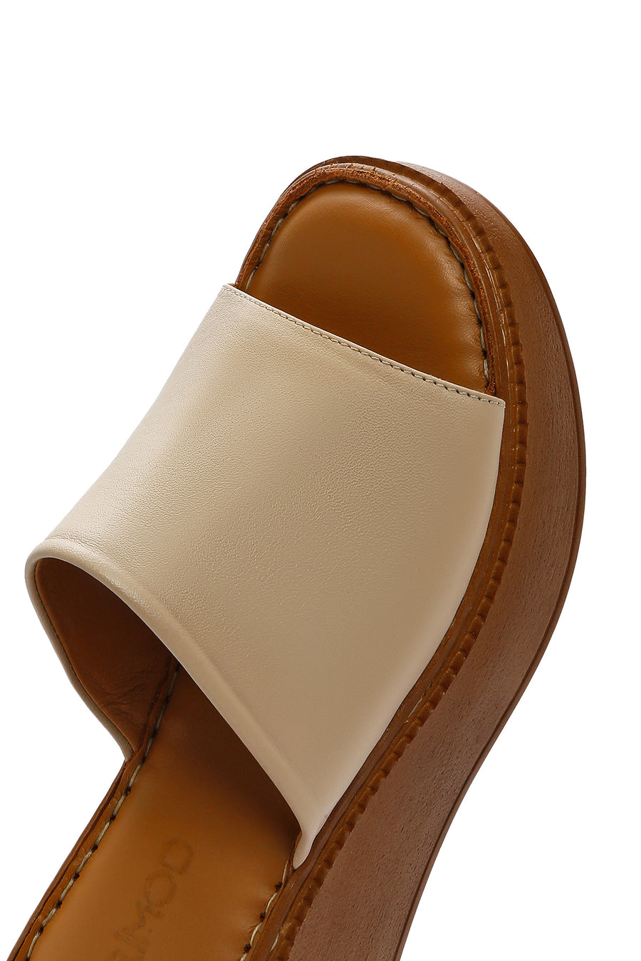 Women's Beige Thick Soled Leather Comfort Slippers