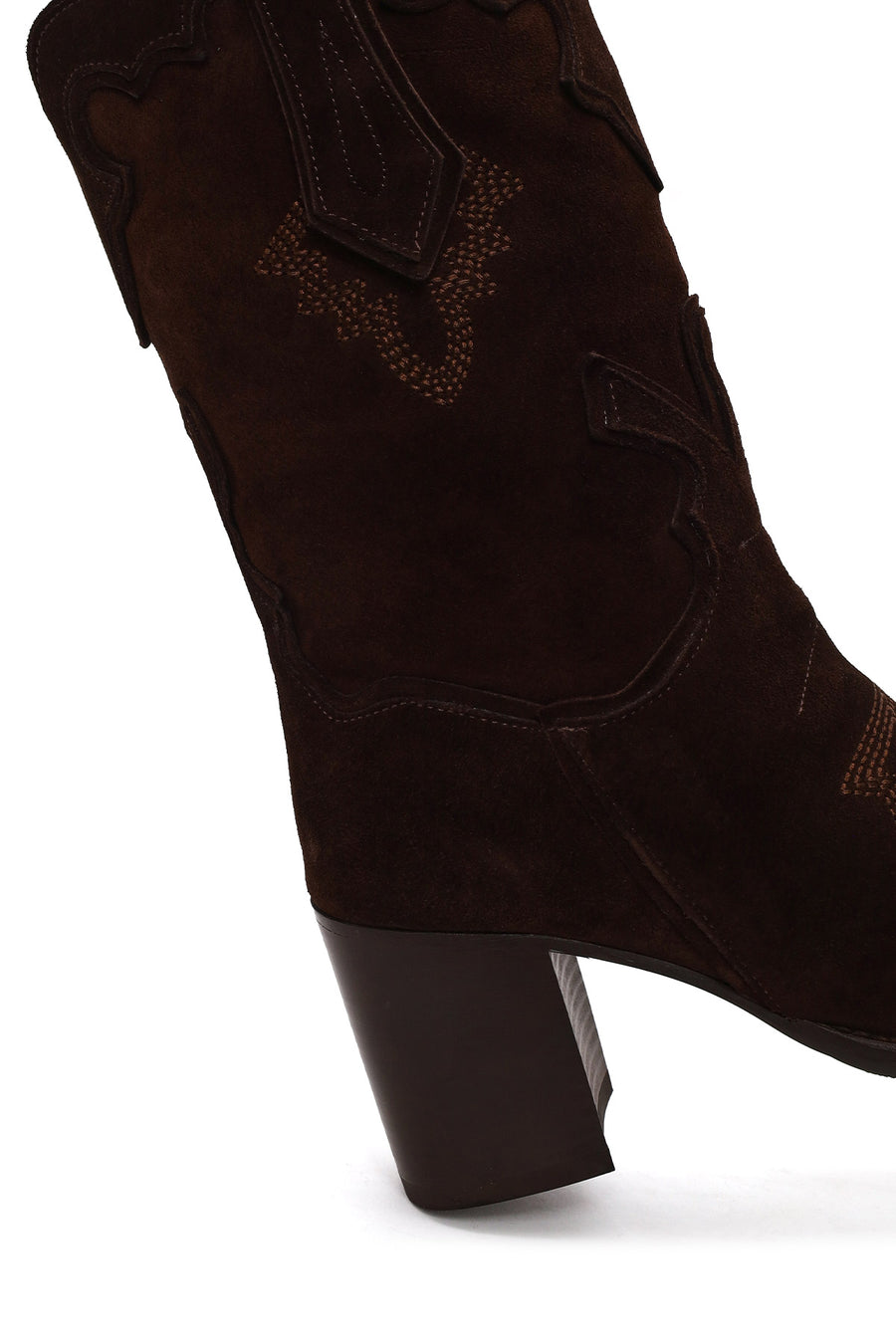Woman Brown Thick-Heeled Patterned Suede Cowboy Boots