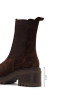 Woman Brown Chunky Heeled Suede Chelsea Boots | Derimod
