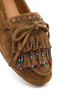 Women's Tan Tassel Suede Leather Loafer | Derimod