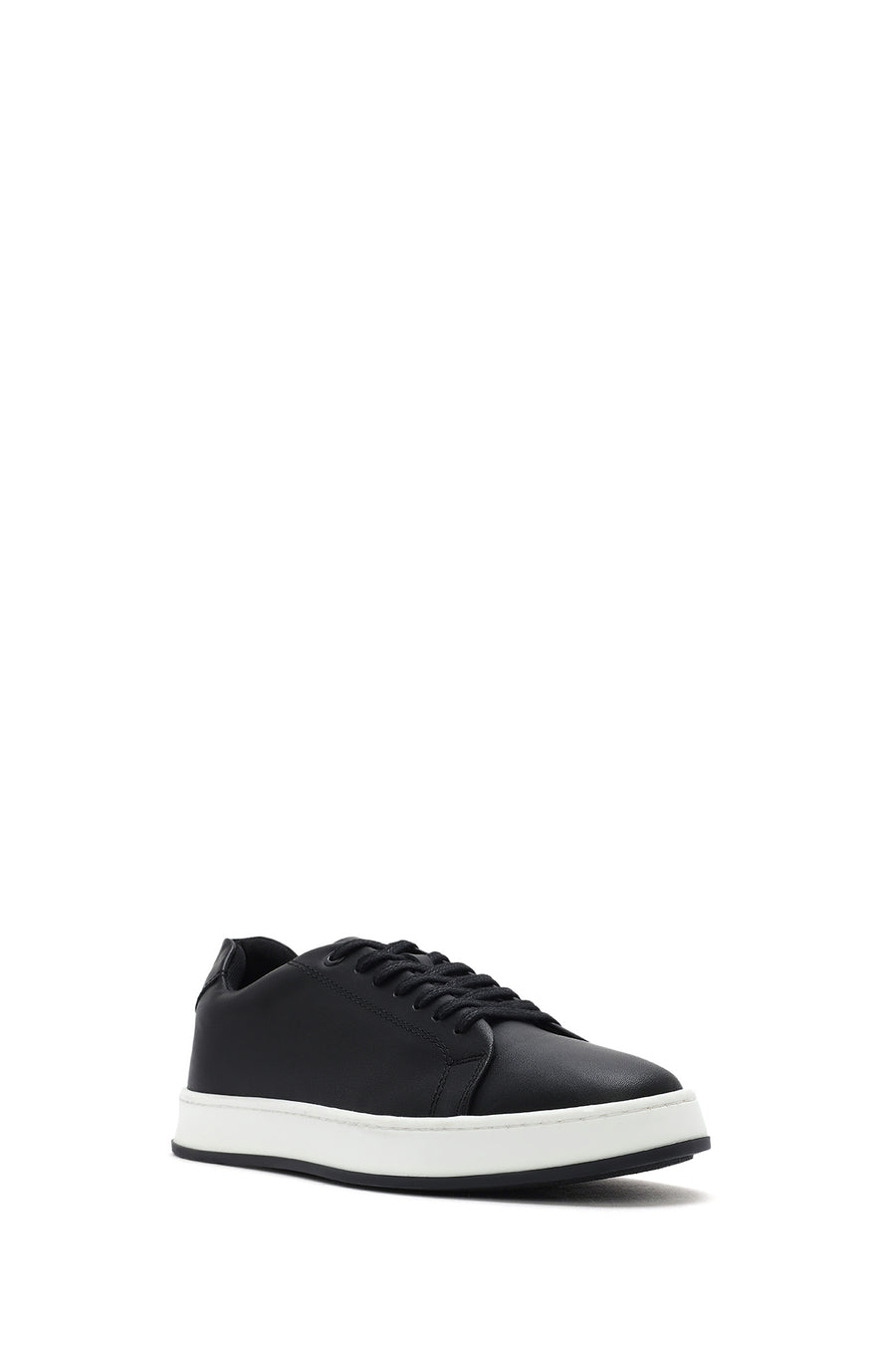 Erkek Siyah Bağcıklı Deri Sneaker