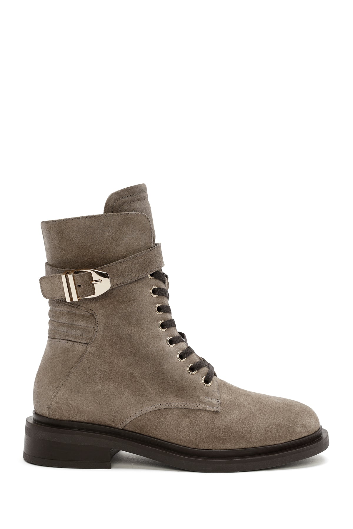 Women's Mink Zipper Suede Leather Combat Boots 24WFD201310 | Derimod
